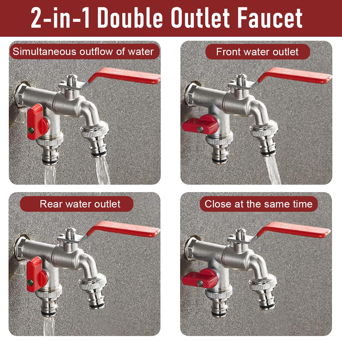 HASTHIP Garden Faucet Splitter for Efficient Watering with 1/2 Inch Dual Outlet Valves | Heavy Duty Zinc Alloy Outdoor Tap