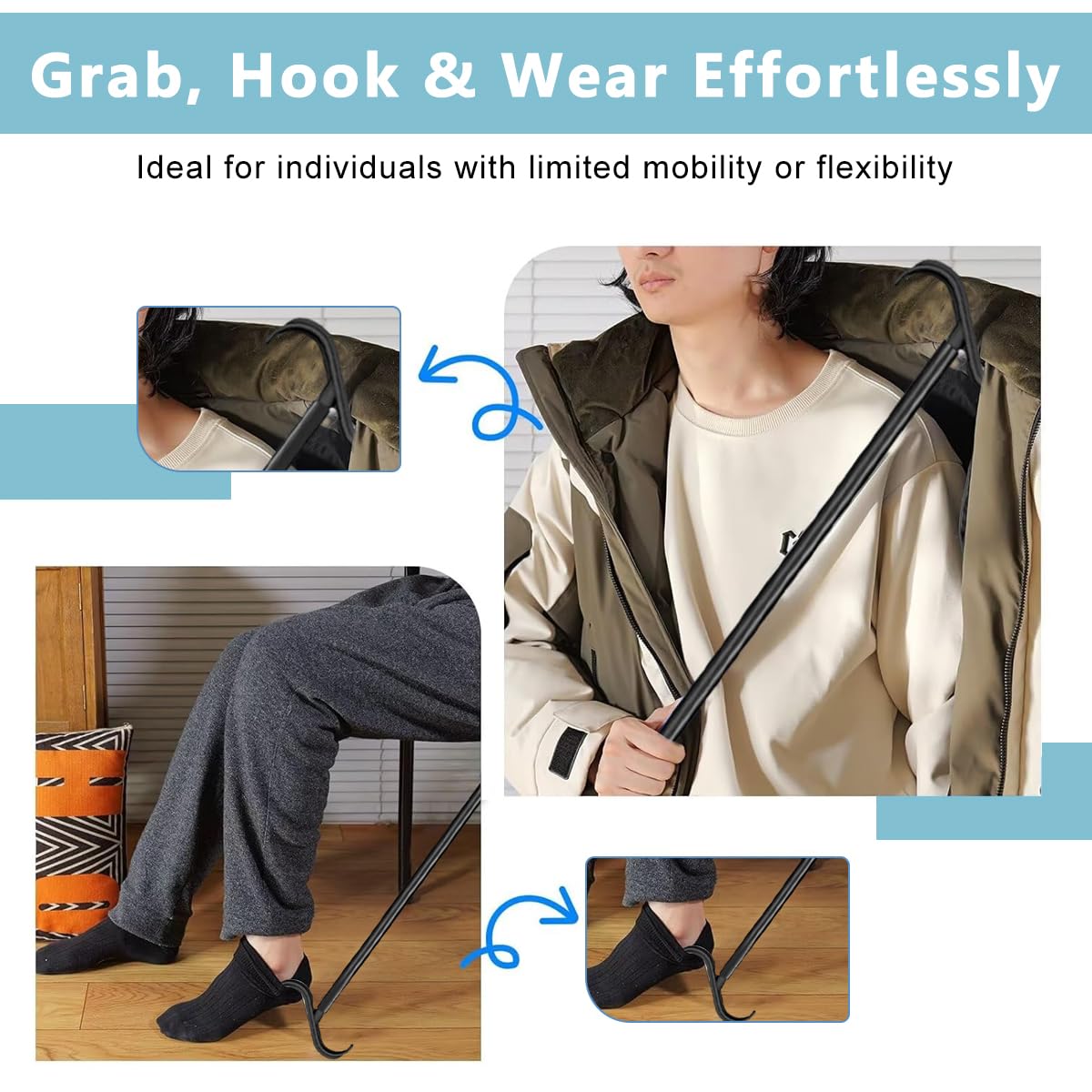 HASTHIP Shoe Horn Long Handle for Easy Dressing with 24–34 in Adjustable Dual End | Ideal for Limited Mobility Users