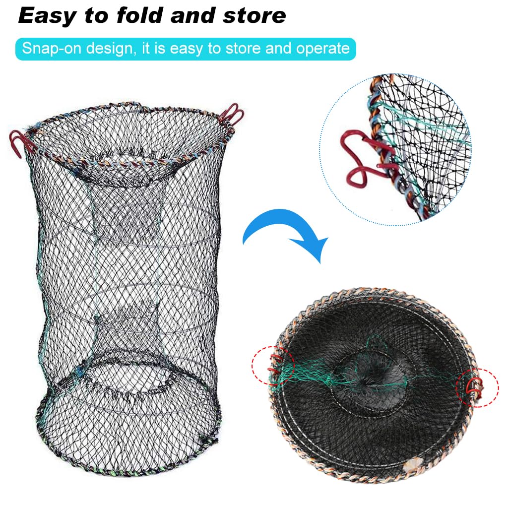 Proberos Fishing Net for Crabs Shrimps and Fish with Spiral Steel Frame 15.7x31 in Nylon Mesh