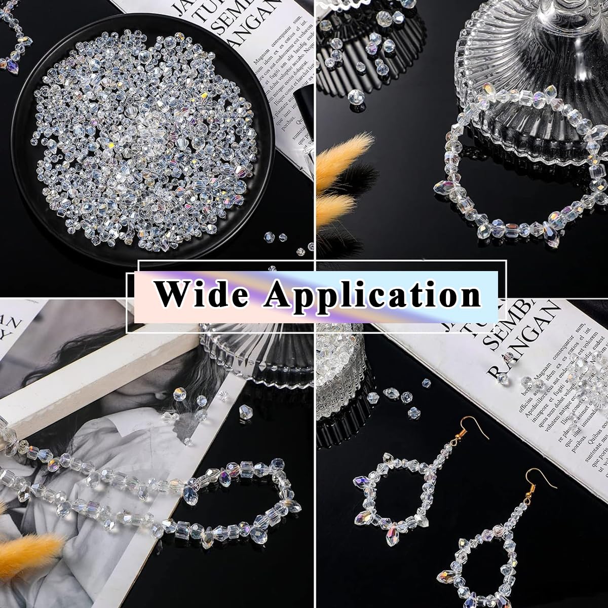 SANNIDHI Glass Crystal Beads for Jewellery Making with 1200 pcs set featuring 5 shapes | Clear AB faceted spacers for bracelet and necklace DIY crafts