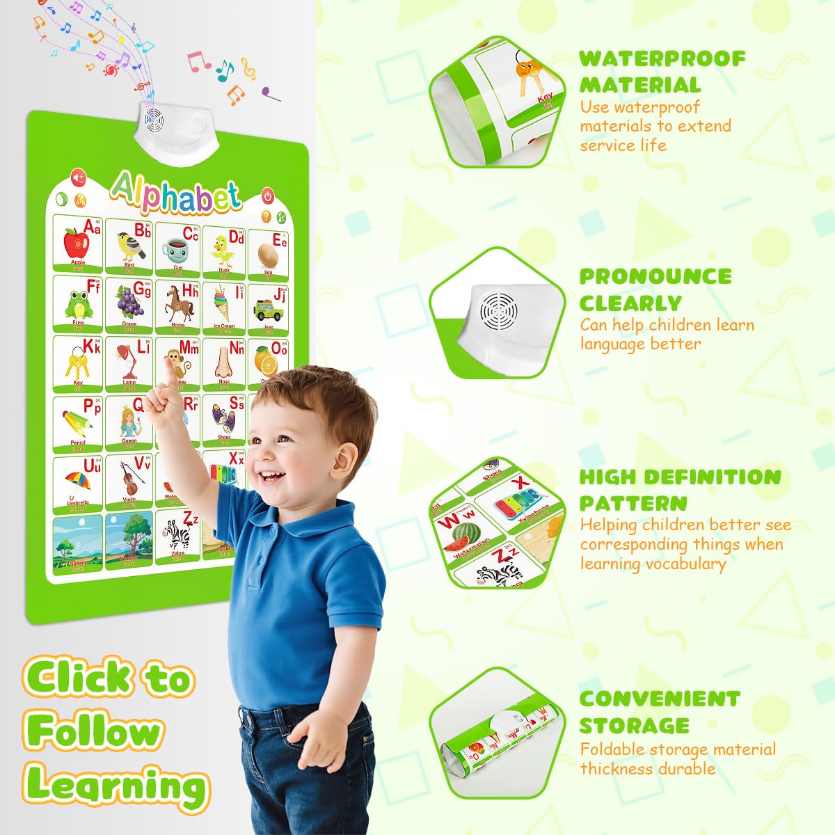 PATPAT Intelligent Book for Kids with Audio Alphabet Learning 41x55.5 cm | Green Chart for Toddlers