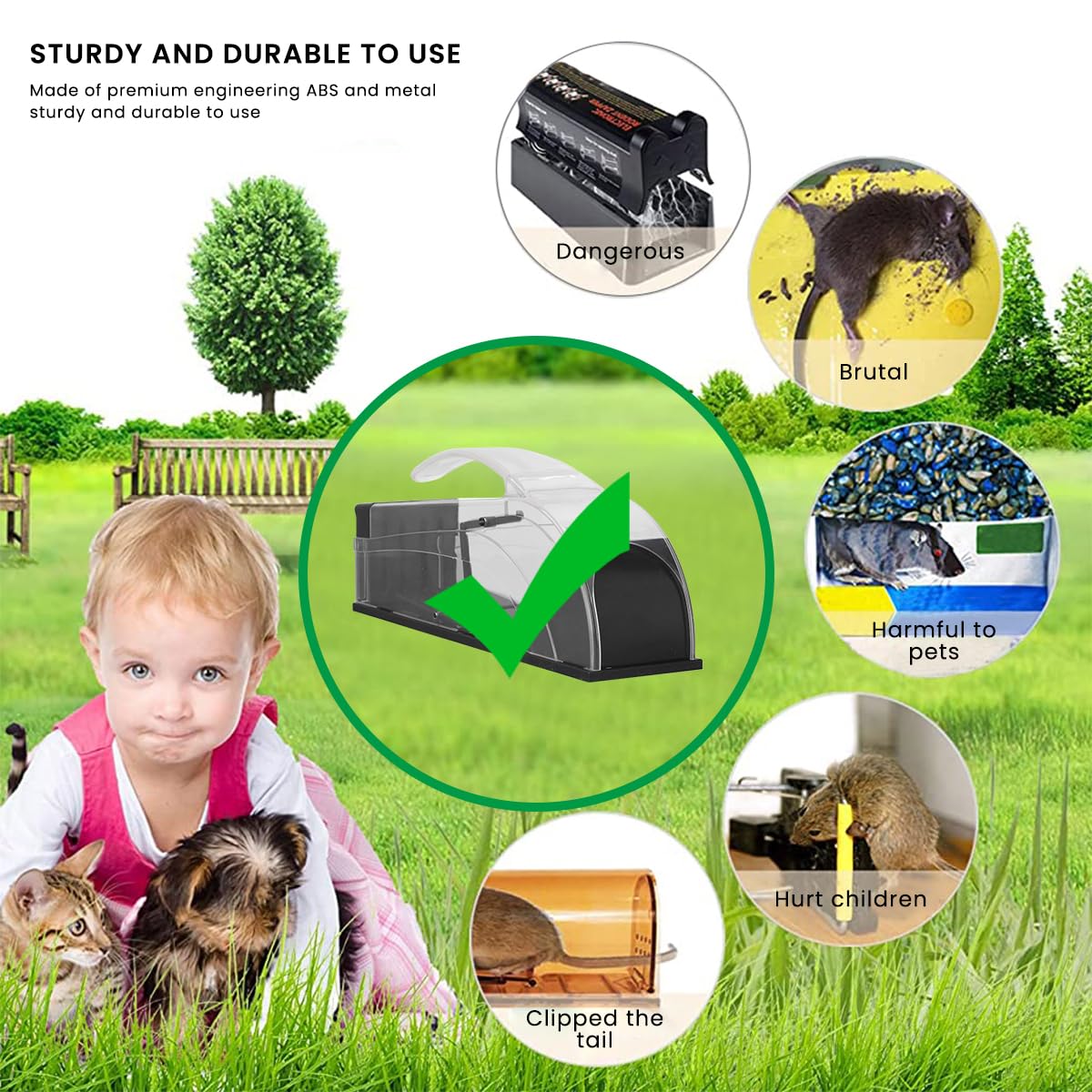 HASTHIP Humane Mouse Trap for Home with 12.6 in Channel and Ergonomic Handle | Reusable ABS Cage