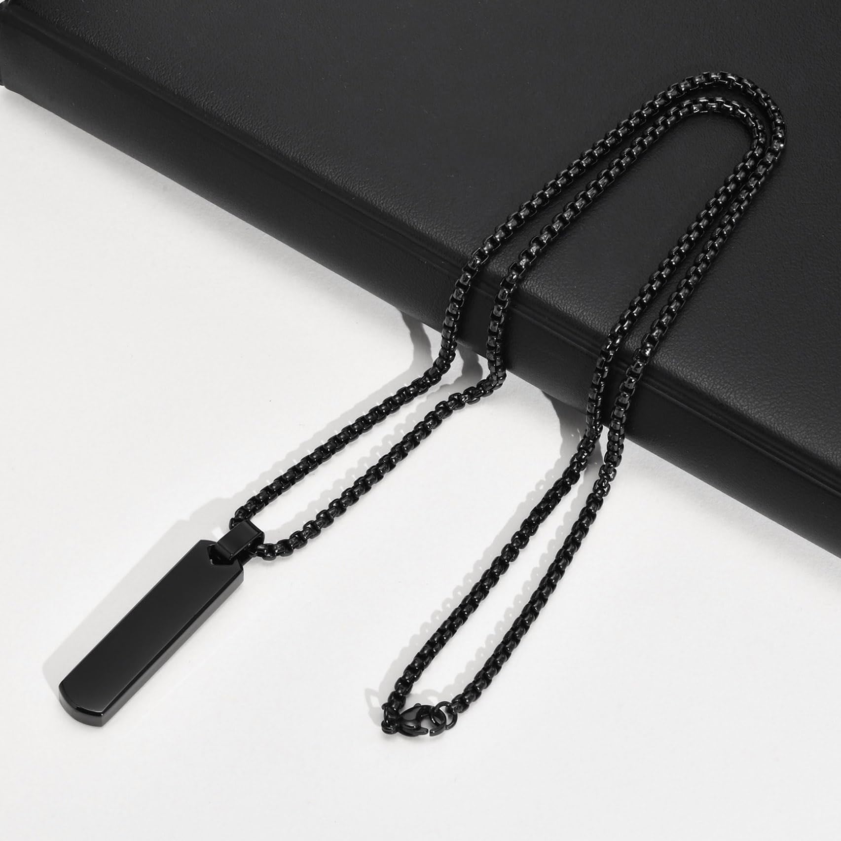 Zibuyu Couple Necklace Set for Anniversary Gift with 1.57×0.39 in Bar Pendant | Stainless Steel
