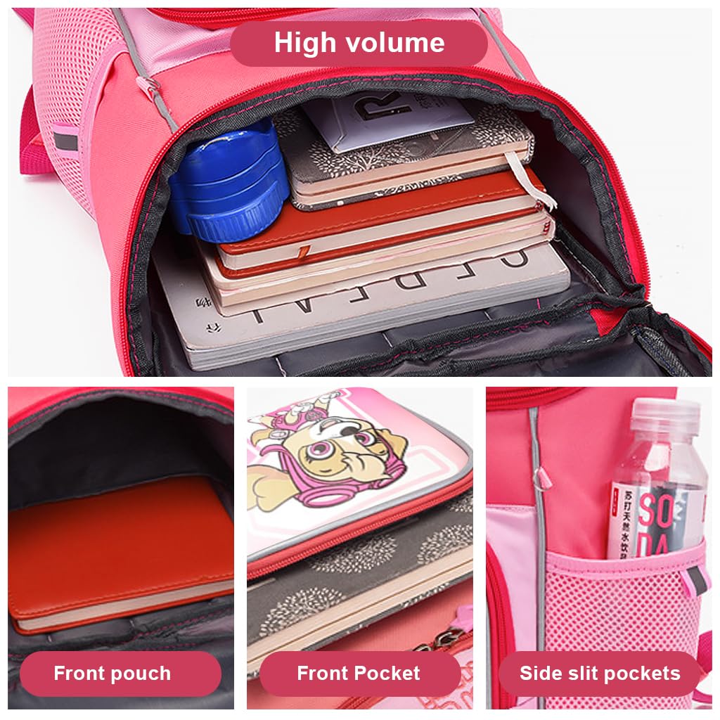 PALAY School Bags for Girls with Pencil Pouch featuring Pink Paw Patrol Sky Print | Gift for Kids 5-8 Years