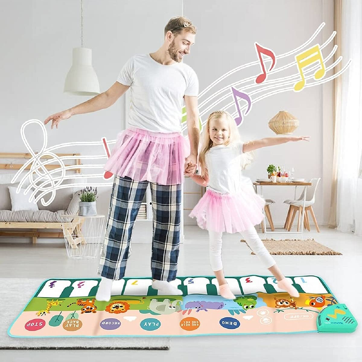 PATPAT Musical Mat for Kids with 8 Instrument Sounds and 5 Modes 110x36cm Blue | Educational Toy