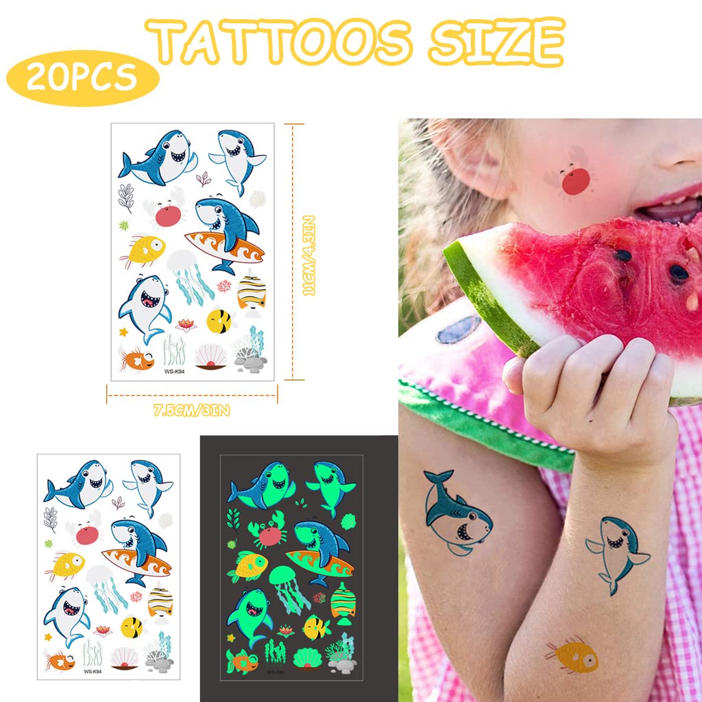 MAYCREATE Temporary Tattoos for Kids, Glowing Fake Tattoo Stickers, Cartoon Kids Tattoos for Girls and Boys Birthday Party Gift Supplies