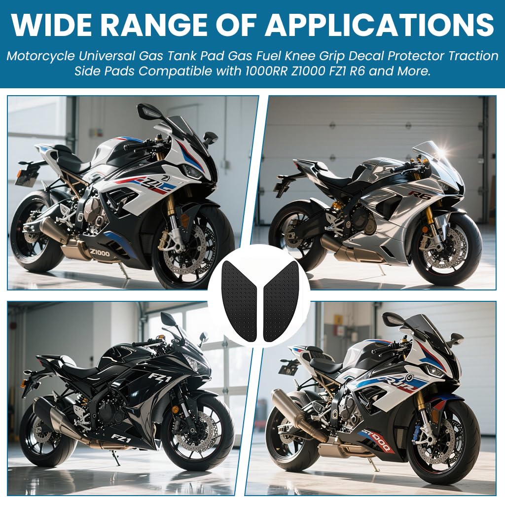 STHIRA Motorcycle Gas Tank Pads 2pcs for Better Knee Grip featuring Anti Slip Dotted Rubber | Universal Fit for 1000RR Z1000 FZ1 R6