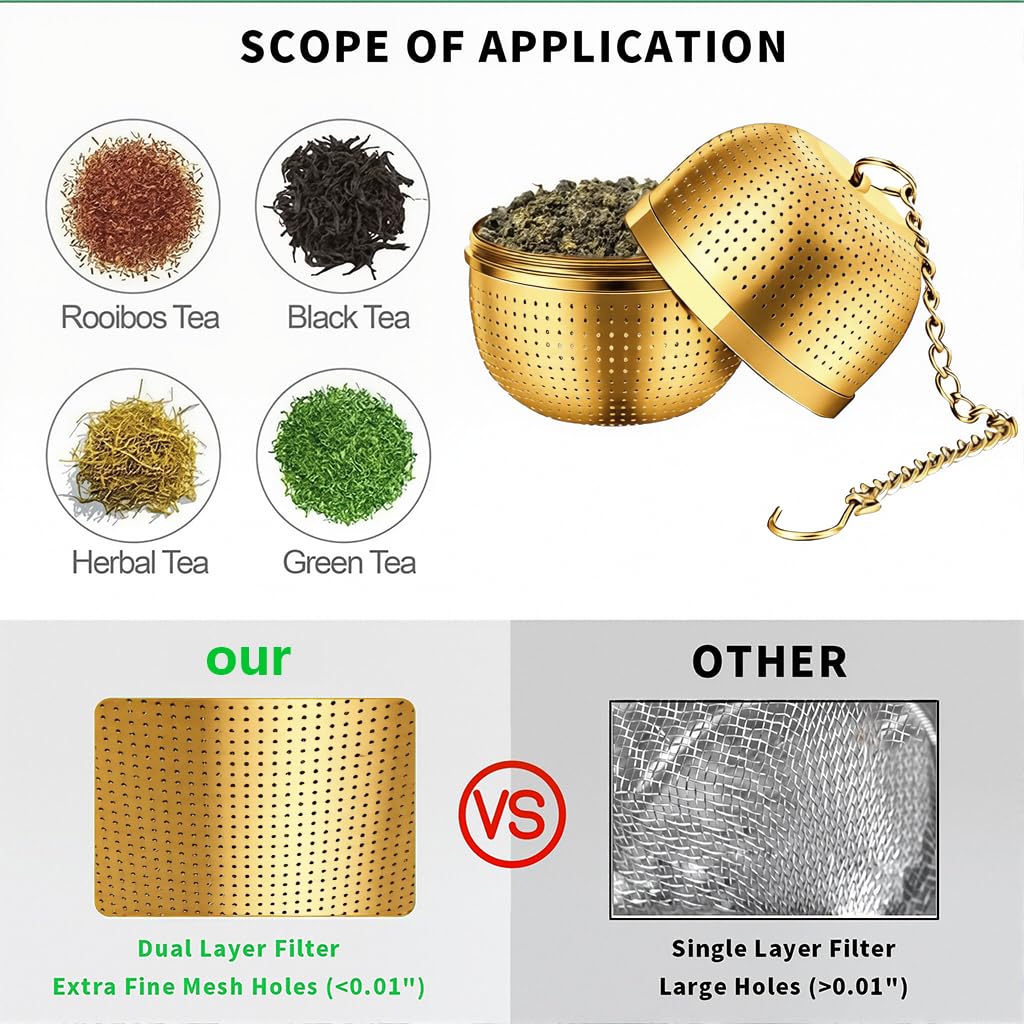 Supvox Tea Infuser for Loose Leaf Brewing with 2.1 in Mesh Strainer & Chain Lid | 304 Stainless Steel