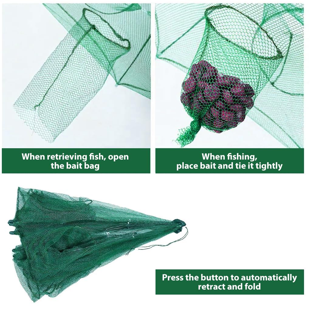 Proberos Foldable Fishing Net Trap for Crab and Shrimp with 6 Sides 6 Holes 95cm Diameter | Automatic Folding Nylon Mesh Cage