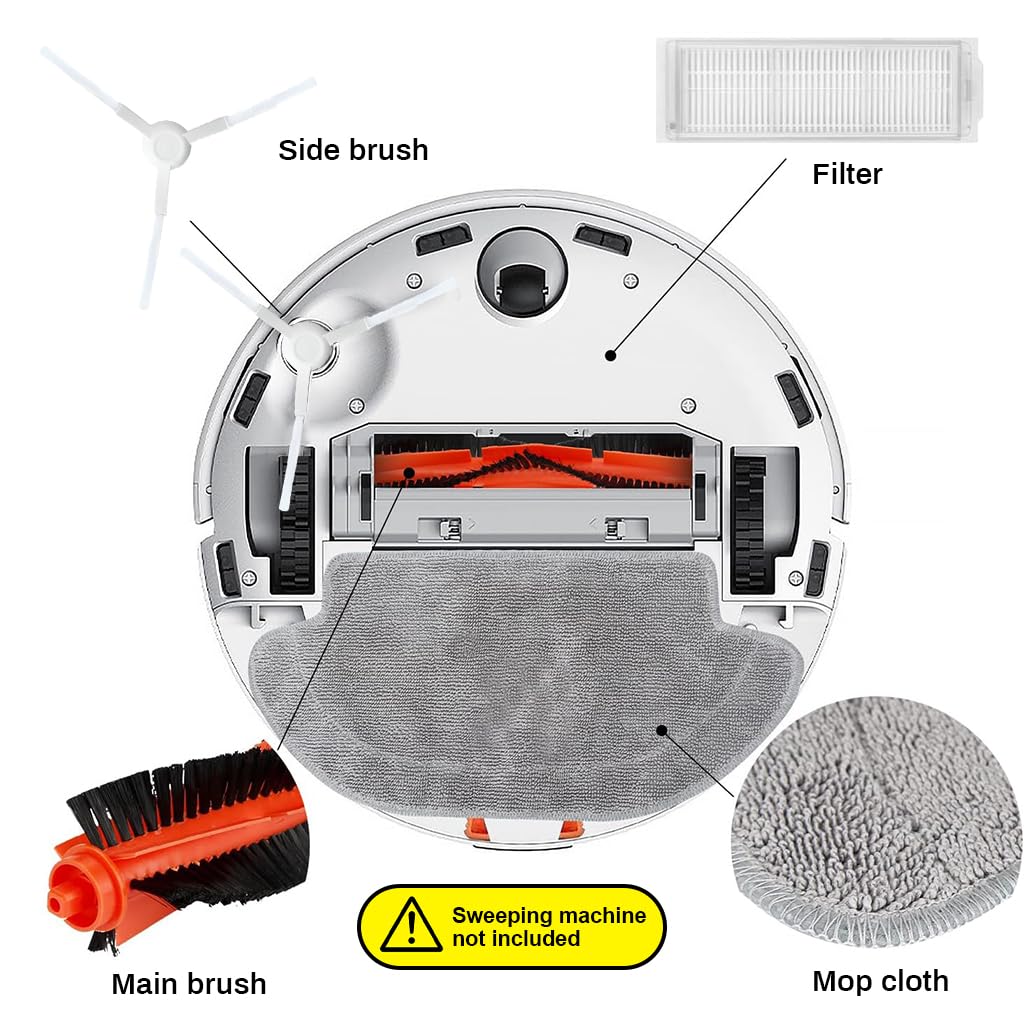 Verilux® Accessories Kit for Mi Robotic Vacuum-Mop P 1 Main Brush, 2 Filters, 4 Bristle Brush, 2 Mop Cloth, 1 Cleaning Brush Replacement Parts Compatible with Mi Robotic Vacuum-Mop P