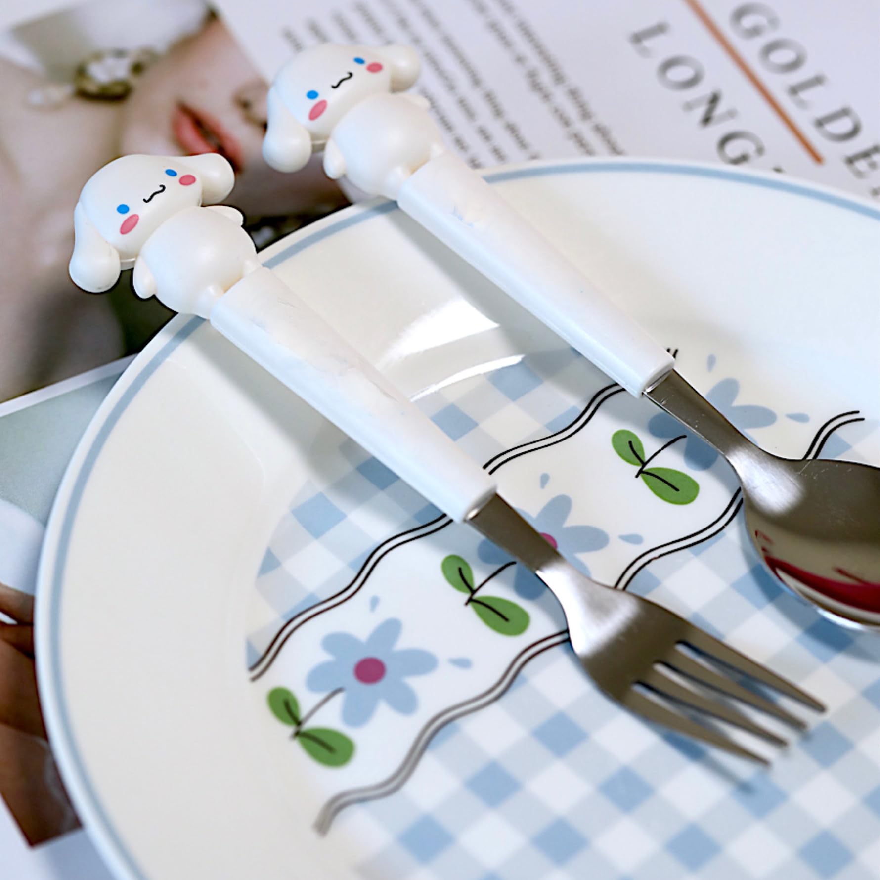 Supvox Spoon Fork Combo Set 6PCS for Kids Lunch Box with Cinnamoroll Design | 7.87 in