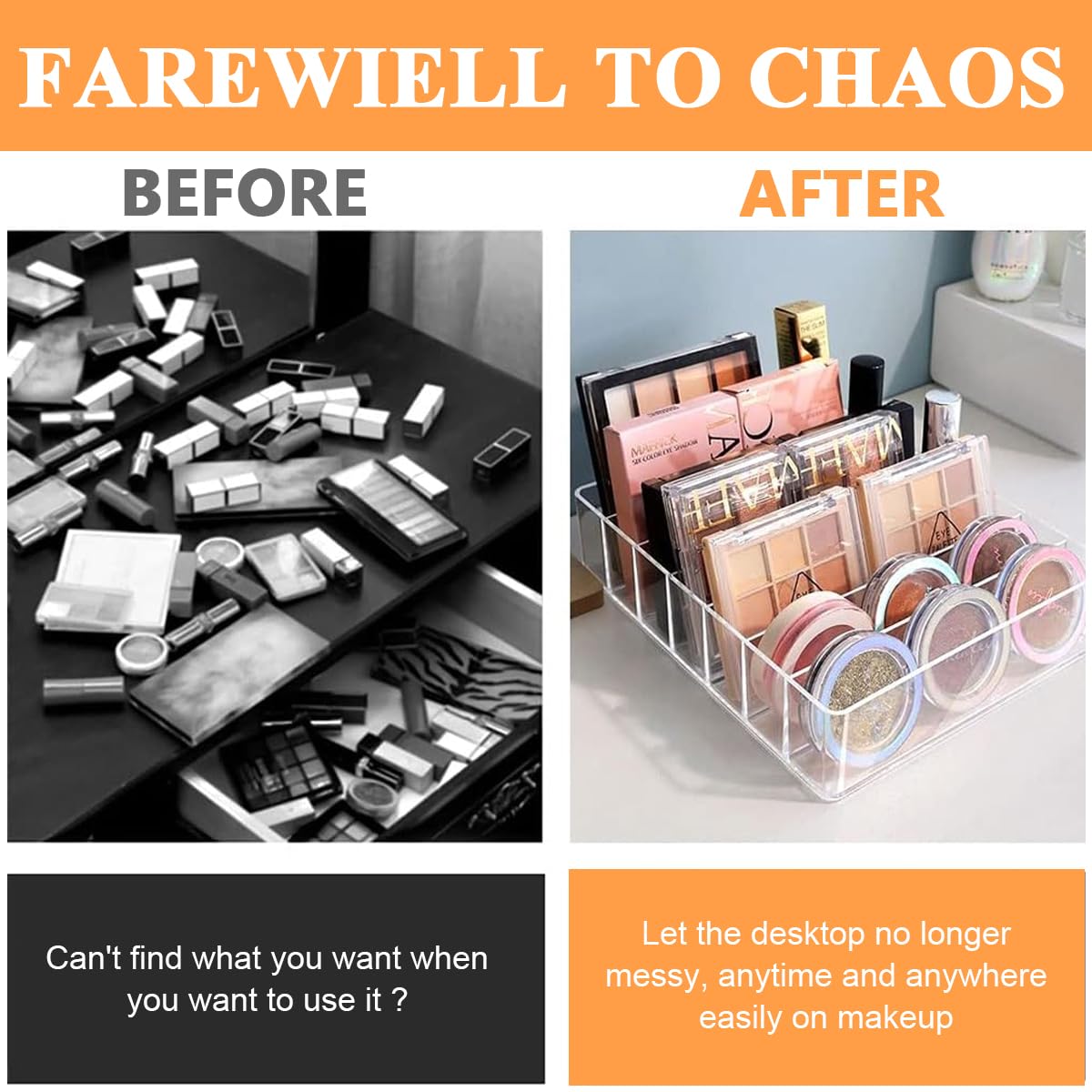 MAYCREATE Makeup Organizer for Vanity and Drawer with 7 Divided Sections Clear Acrylic Design