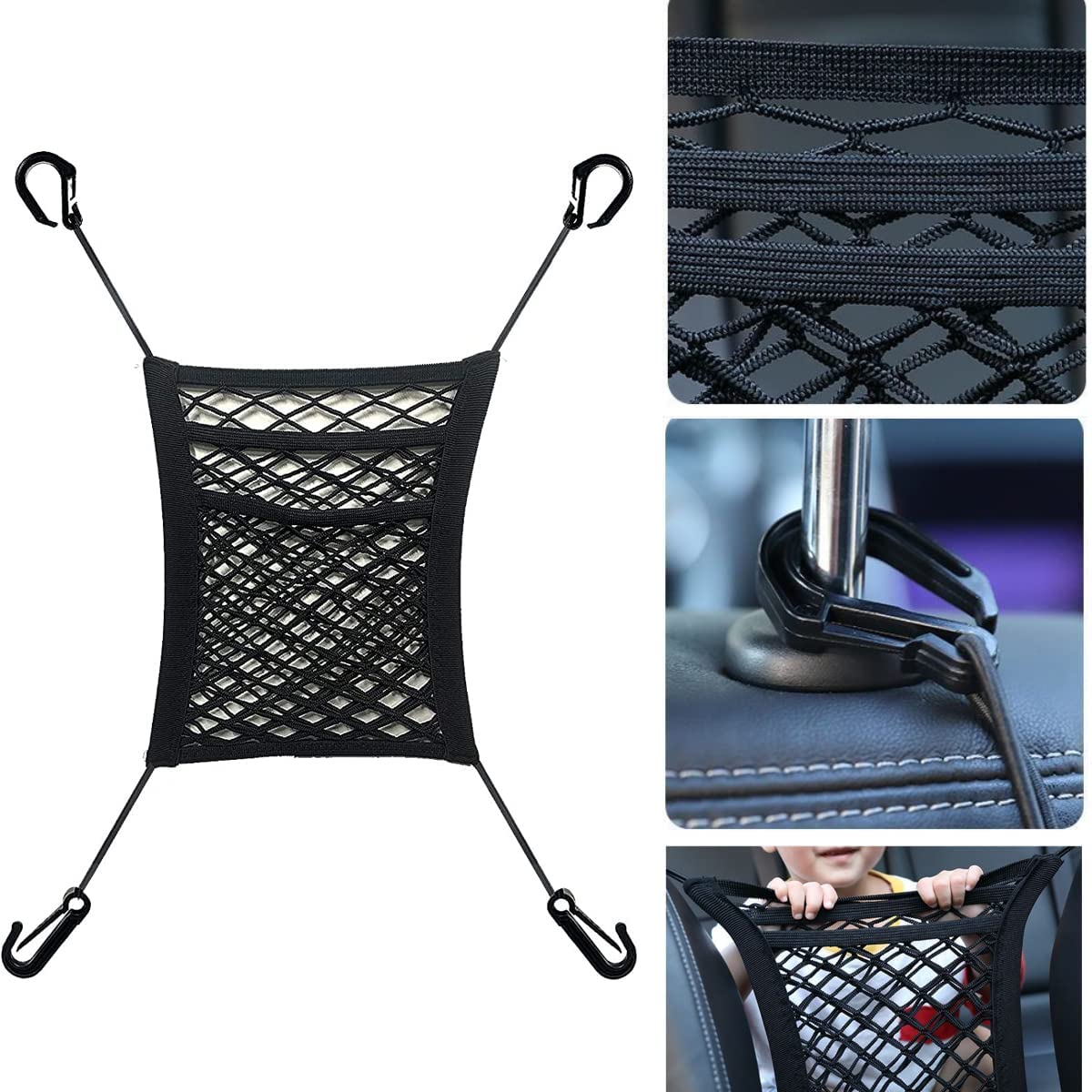 STHIRA® Car Mesh Organizer 3-Layer, Dog Net Between Car Seats,Barrier Backseat Mesh Net for Cars &Trunk, Upgraded Car Netting Bag,Driver Storage Netting Pouch,Automotive Seat Back Organizers (3-Layer)