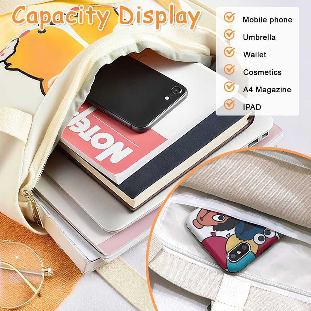 Zibuyu Canvas Crossbody Tote Bag for Women with Adjustable Detachable Strap 36x33cm | White Akita Dog Print Shoulder Purse