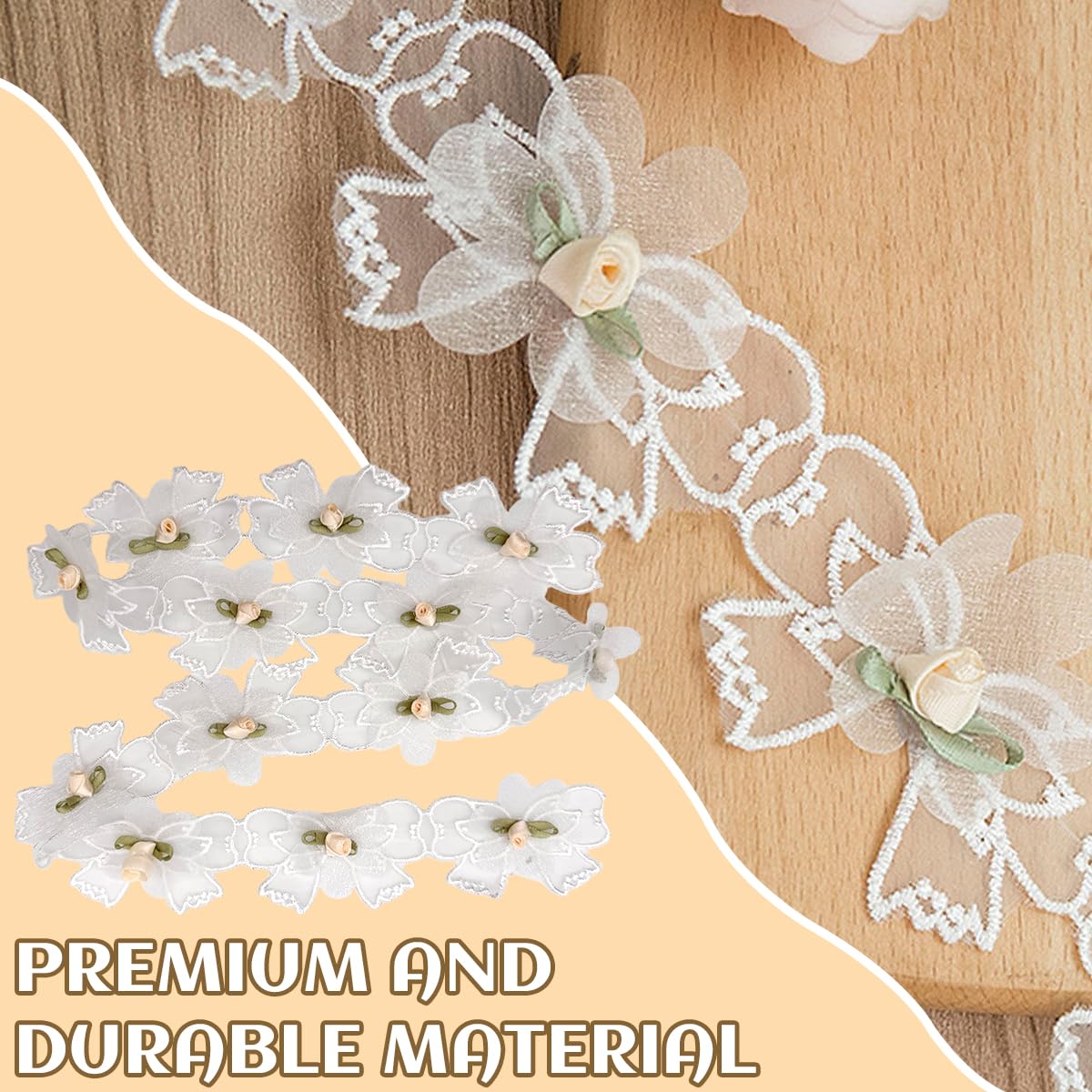 HASTHIP Lace Ribbon Trim for DIY Crafts featuring Floral Bow Design 5.5 cm Width | White 1 Yard 3 PCS