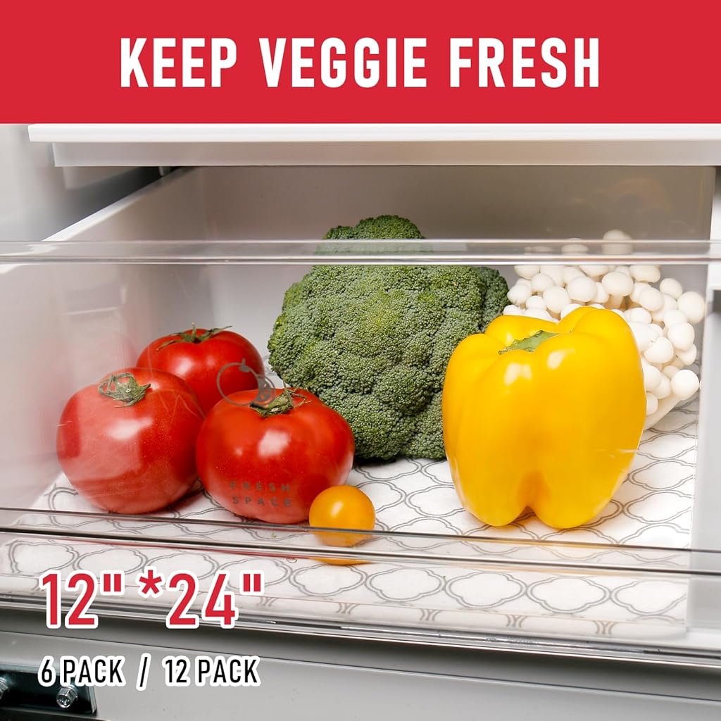 Supvox® 2-in-1 Fridge Mats and Fresh-Keeping Shelf Liners, Absorbs Excess Moisture, BPA-Free,6 Pack, 12