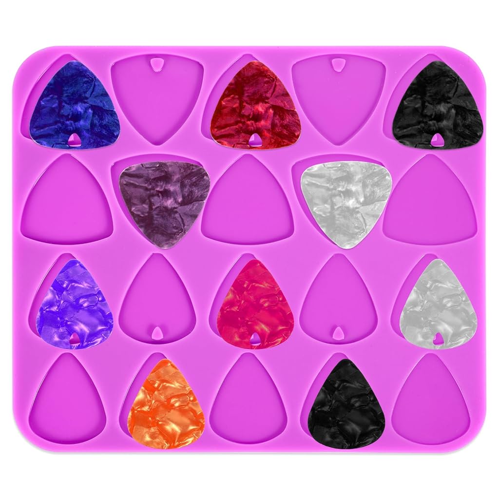 HASTHIP® Resin Guitar Pick Silicone Mould 20 Chambers Silicone Mould for Guitar Picks 2 Sizes Guitar Pick Silicone Mould for DIY Creative Guitar Picks