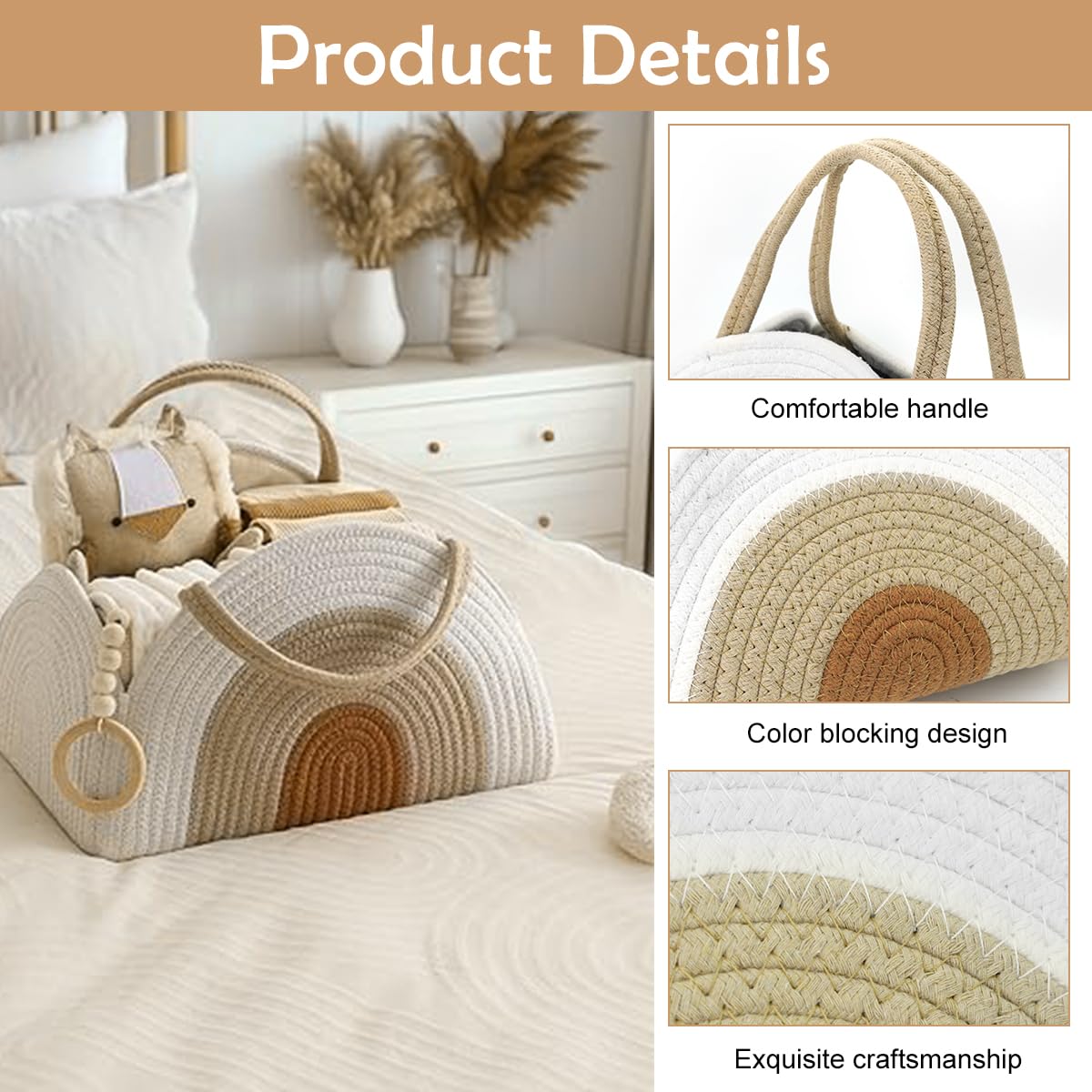 SNOWIE SOFT Baby Diaper Bag for Travel with Cotton Rope Woven Handle 32x20x22cm | Organizer for Newborn Essentials