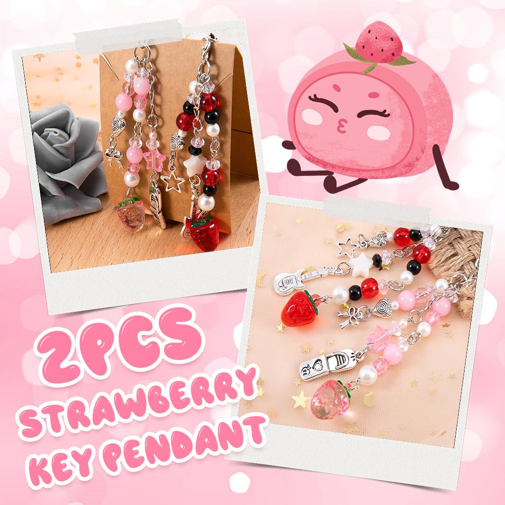 ZORBES Keychain Charms for Girls featuring Acrylic Beads and Sweet Strawberry Aesthetic | Y2K Accessory