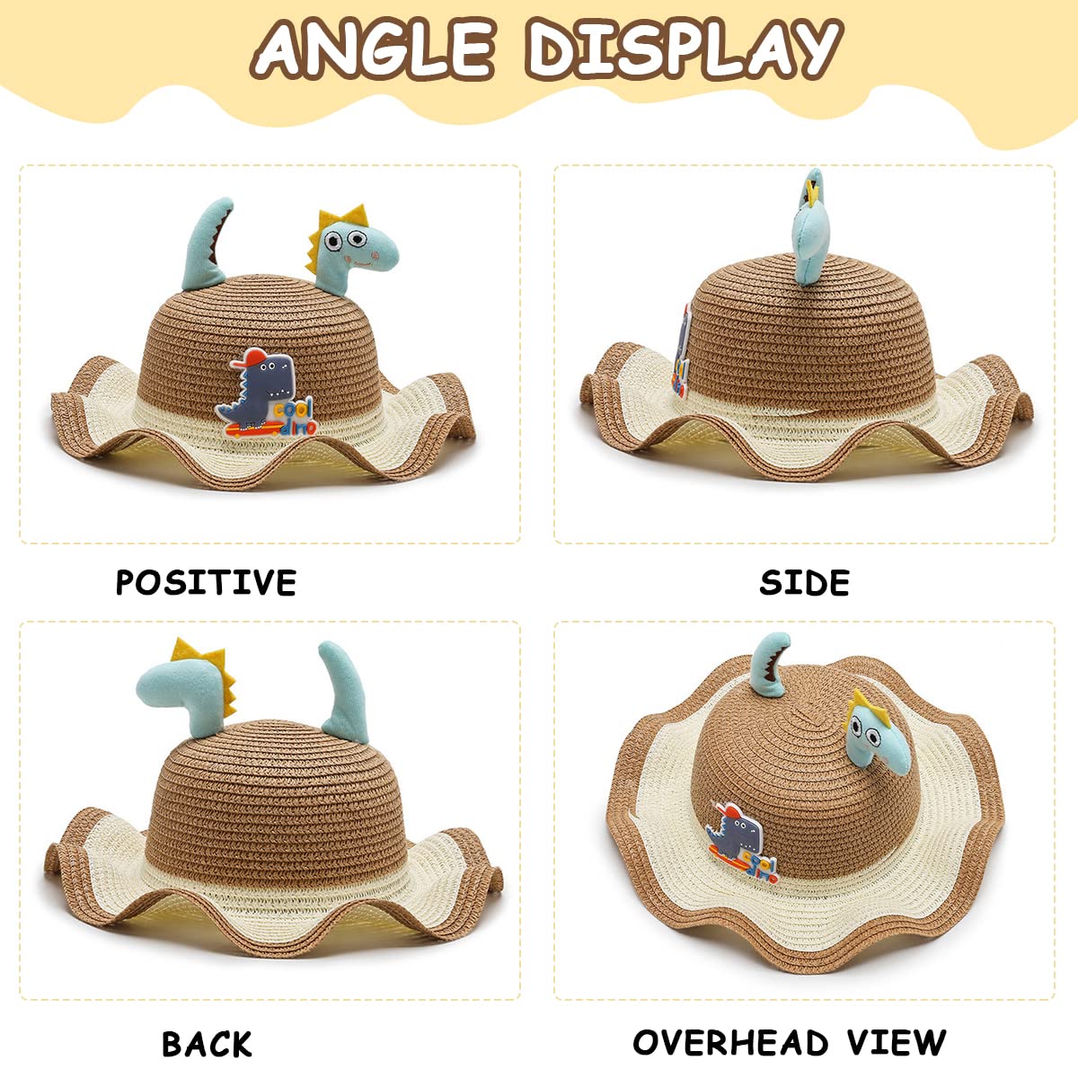 Zibuyu Summer Straw Hats for Kids with Cute Cartoon Design and Ruffled Rim | Brown 4–6 Year-Old Boys and Girls