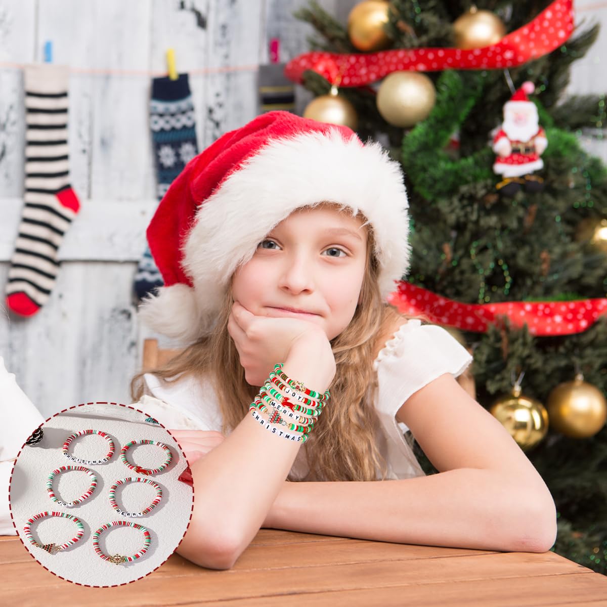 SANNIDHI Christmas Bracelets Set of 6Pcs with Colorful Clay Beads for Sisters and Girls | Festive Jewelry Gift