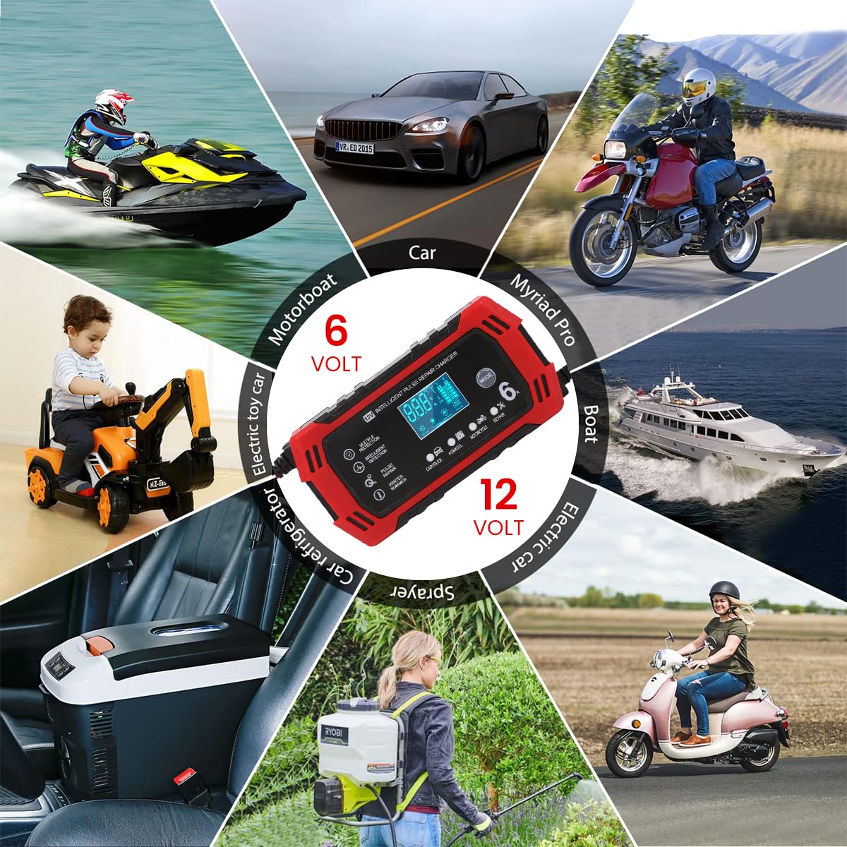 STHIRA Car Battery Charger 12V 6A with LCD Display and Pulse Maintenance | Safe for Car Motorcycle Boat