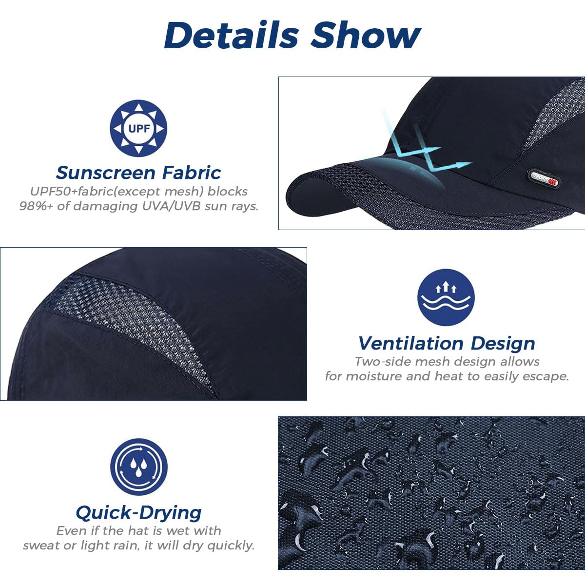 GUSTAVE Caps for Men for Golf and Outdoor Sports with Alloy Closure 22.1–24.4 in Fit | Breathable Cotton UV Protection Navy Blue