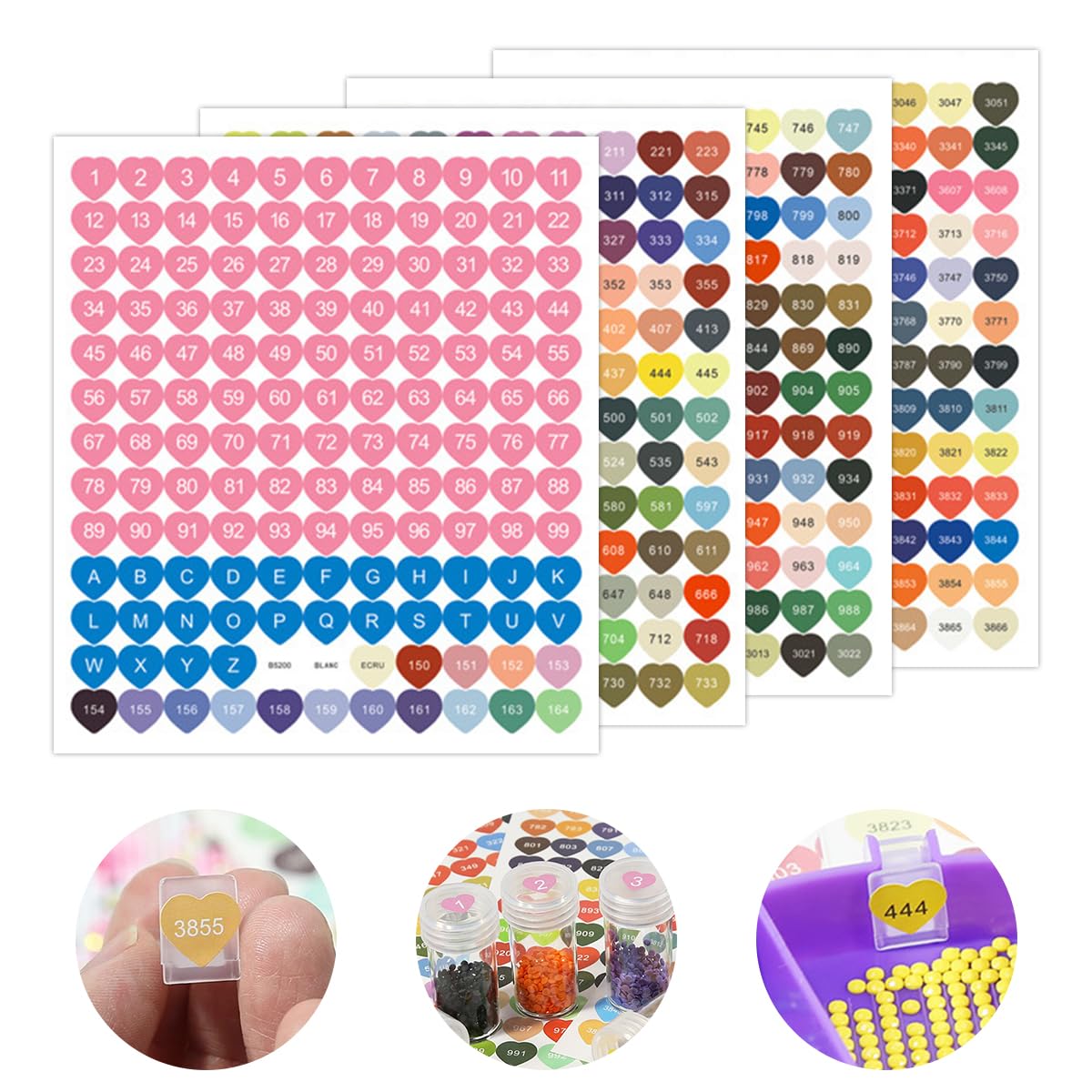 HASTHIP® 572pcs Heart-Shaped Color-Coded Number Stickers Matches with Color Diamond Painting, Color Embroidery Threads, Self Adhesive Heart-Shaped Color-Coded Number Stickers for Color Classification