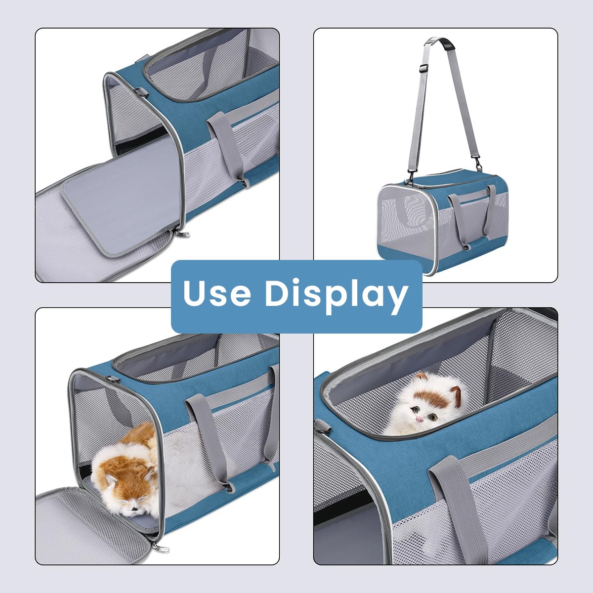 Qpets Cat Carrier Bag for Travel with Dual Entry and 4 Side Mesh Windows | 30×45×30 cm