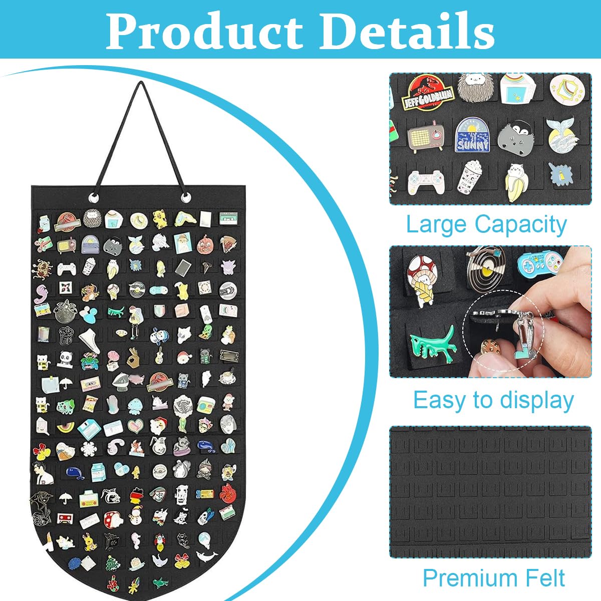 HASTHIP Wall Hanging Brooch Pin Organizer for Enamel Pins with 35x66cm Felt Display | Holds 141 Pins