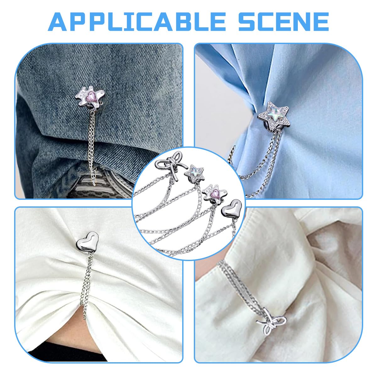 HASTHIP Hijab Magnets Buttons 4Pcs for Shirt Hem Adjustment with Strong Magnetic Grip | Silver Alloy Clips for Stylish Y2K Outfits