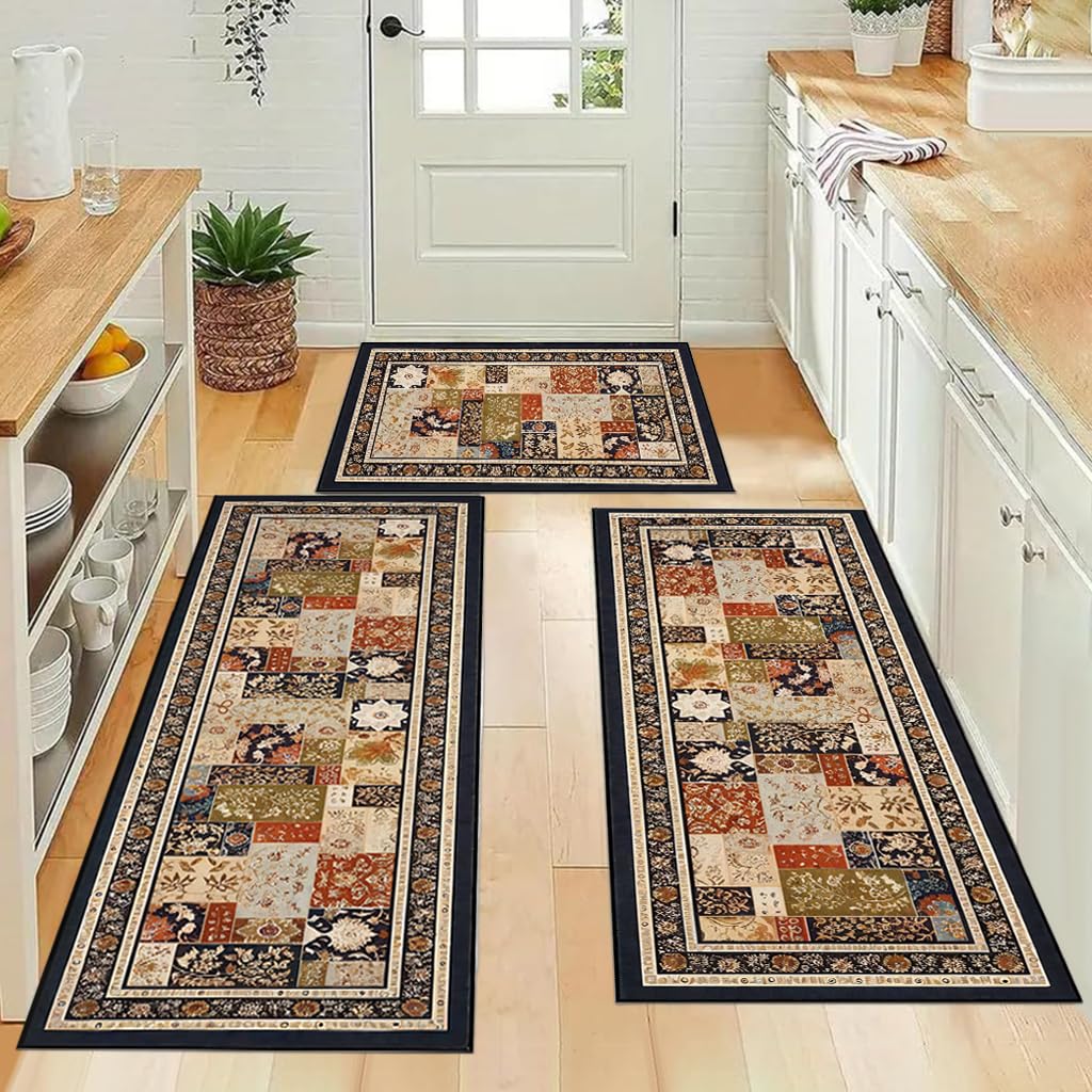 Supvox Kitchen Mats for Floor with Retro Floral Print and Anti Slip Backing | 3 Sizes 40×60cm to 40×120cm