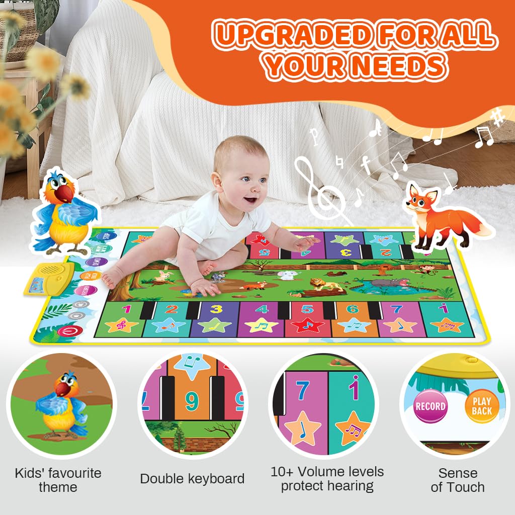 PATPAT Piano Mat for Kids with 16 Keys and 8 Instrument Sounds featuring Dual Row Design | 36 x 24 in Foldable Musical Floor Toy for Early Learning