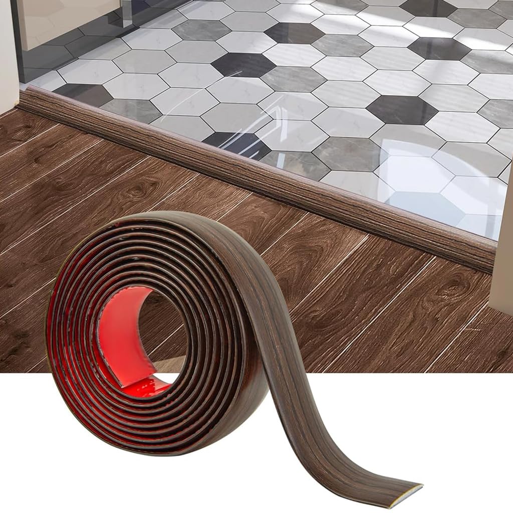HASTHIP Floor Transition Strip for Joining Floor Gaps with Self Adhesive Backing 47.2 x 1.57 in Brown PVC | Easy to Cut and Waterproof