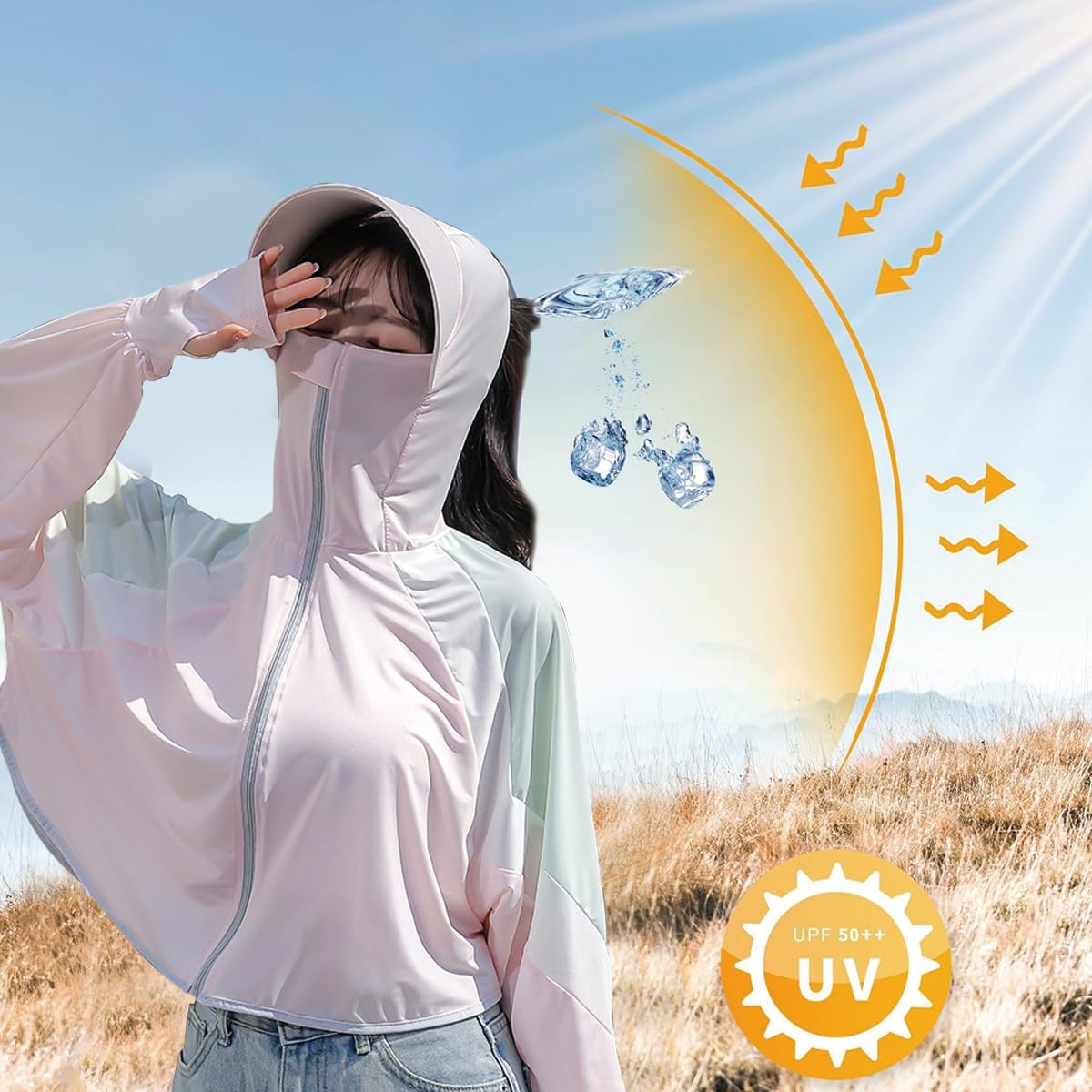 PALAY® Sun Protection Hoodie for Women Sun Protection Hoodie Jacket Full Zip UPF 50+ UV Block Clothing with Brim for Running Hiking Outdoor Quick Dry, Pink