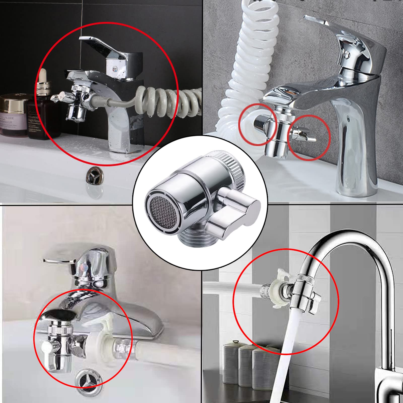 ZIBUYU® 3 Way Faucet Diverter Brass with Switch Universal Faucet Tap Diverter Valve Faucet Splitter Faucet Adapter for Kitchen, Bathroom, Balcony, Shower System - 1