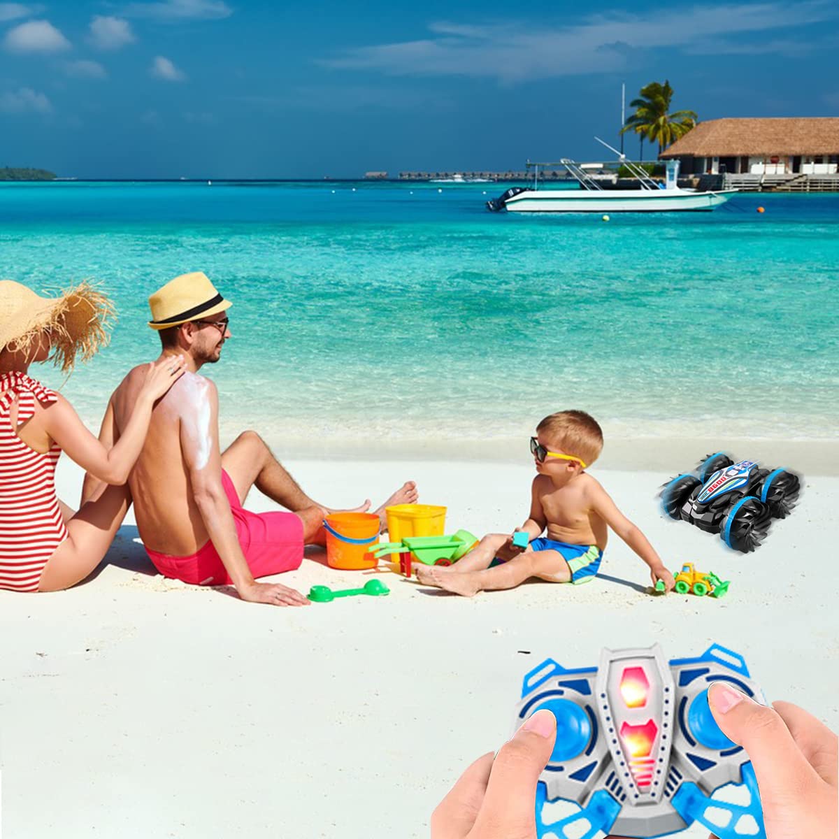 PATPAT Remote Control Car for Kids with 2.4GHz Wireless Control and 360° Rotating Stunts | Waterproof Land and Water Amphibious Toy