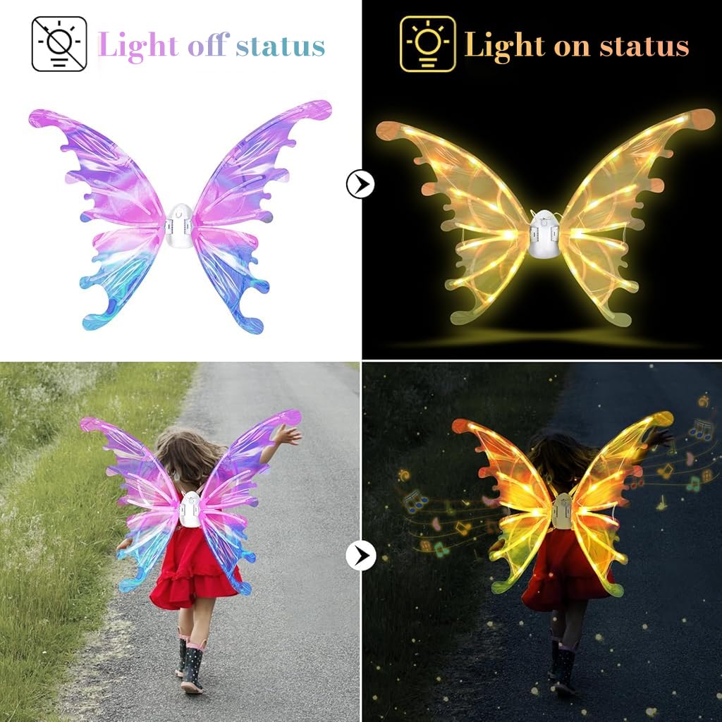 PATPAT Light Up Fairy Butterfly Wings for Parties with Flapping Motion and Music | Girls Costume Accessory