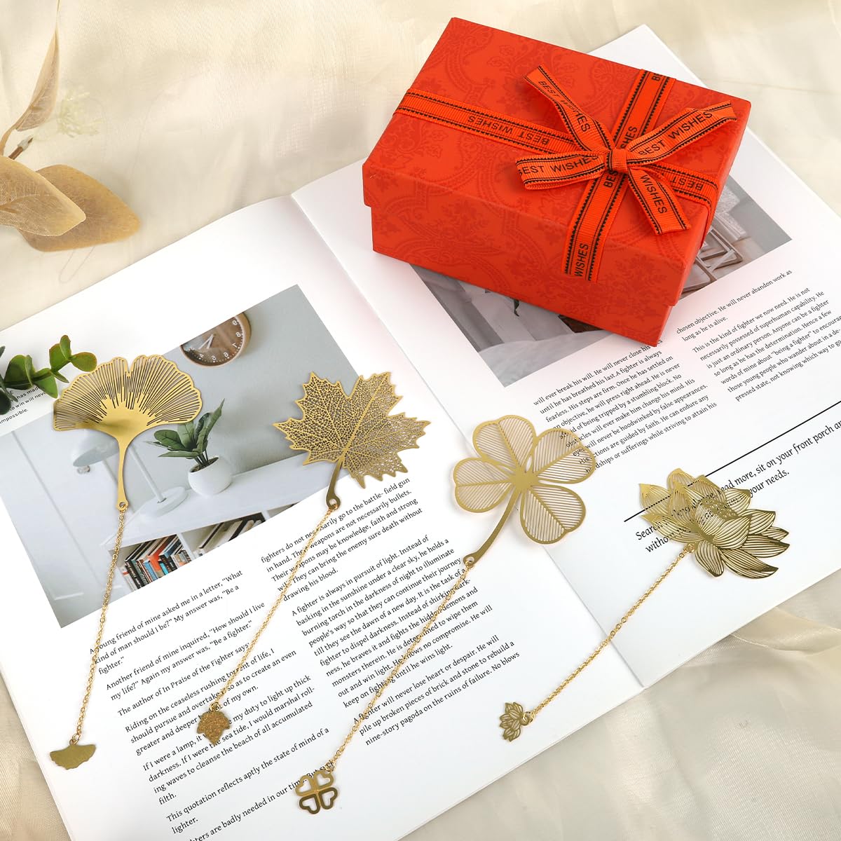 OFIFO Metal Bookmarks for Books featuring Floral Cutout Chain Design | 4 Pcs Golden Set