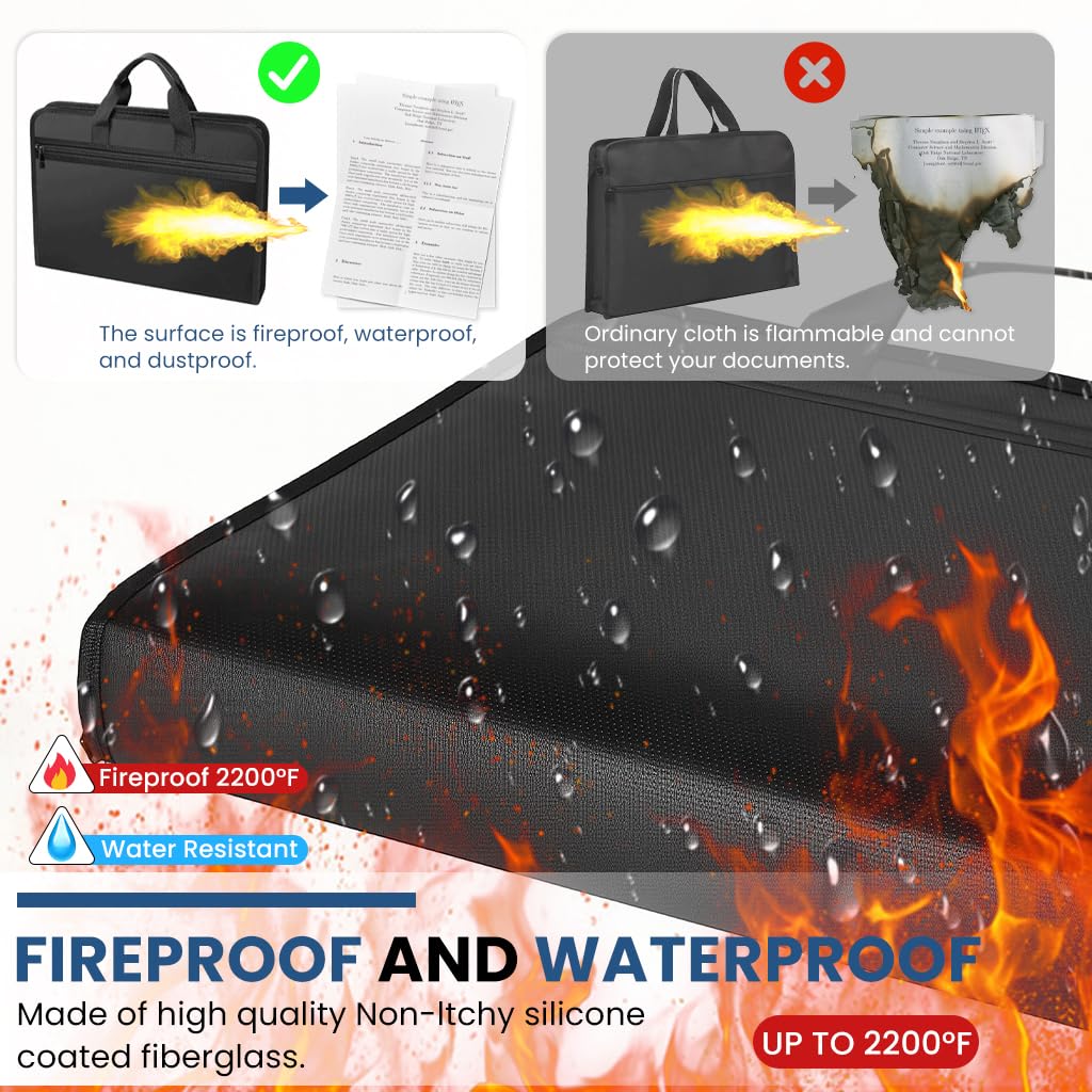 OFIFO Fireproof Waterproof Document Organizer for Papers with Multi Compartments | 14.3x2x10.6 in Silicone-Coated Bag