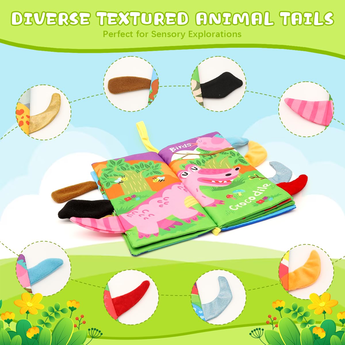 SNOWIE SOFT Cloth Books for Babies featuring 3D Animal Tails and BPA-Free Fabric | Sensory Learning Toy