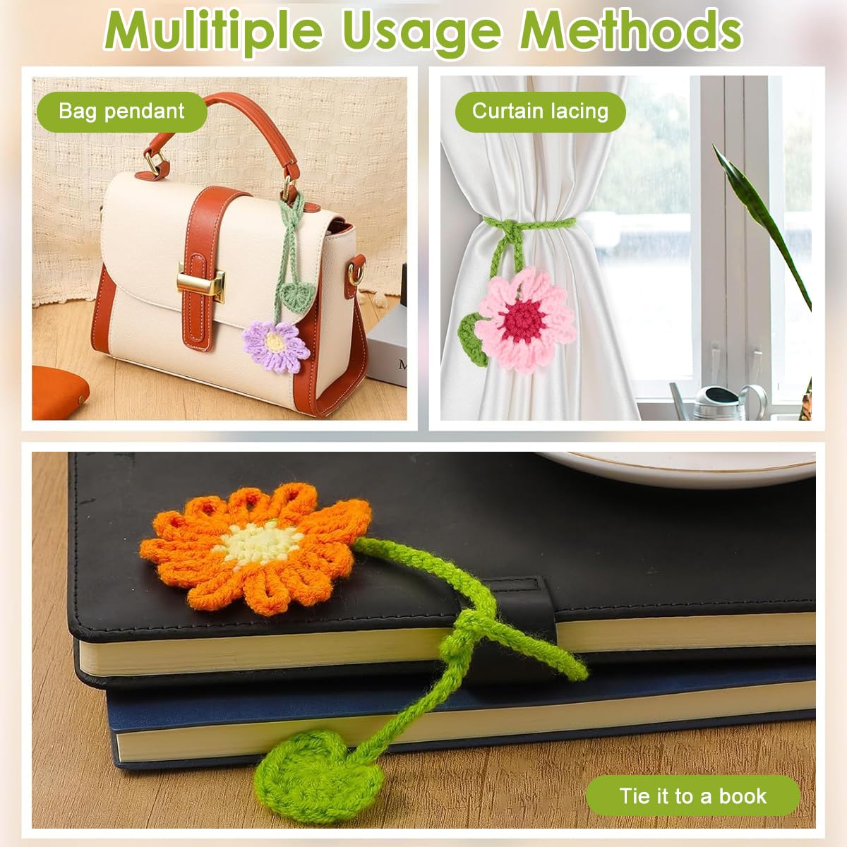 OFIFO Crochet Flower Bookmarks Set for Reading and Study with Handmade Daisy Design | 4Pcs