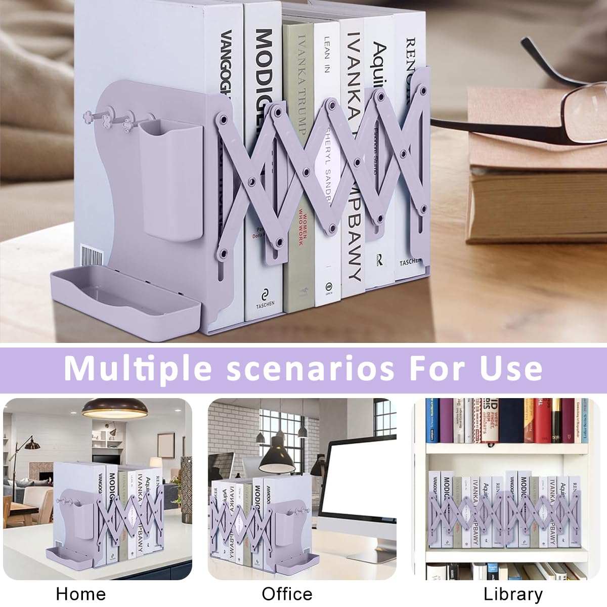 Climberty Desktop Bookshelf for Office and School with Retractable Book Holder and Metal Pen Organizer
