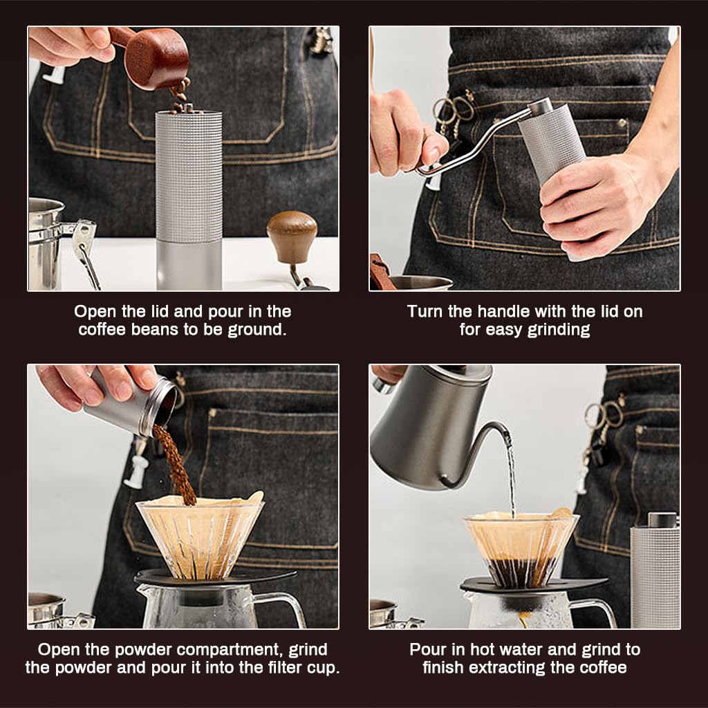 Supvox Coffee Grinder for Travel and Hand Brew with 25g Capacity CNC Steel Burr | Wooden Grip