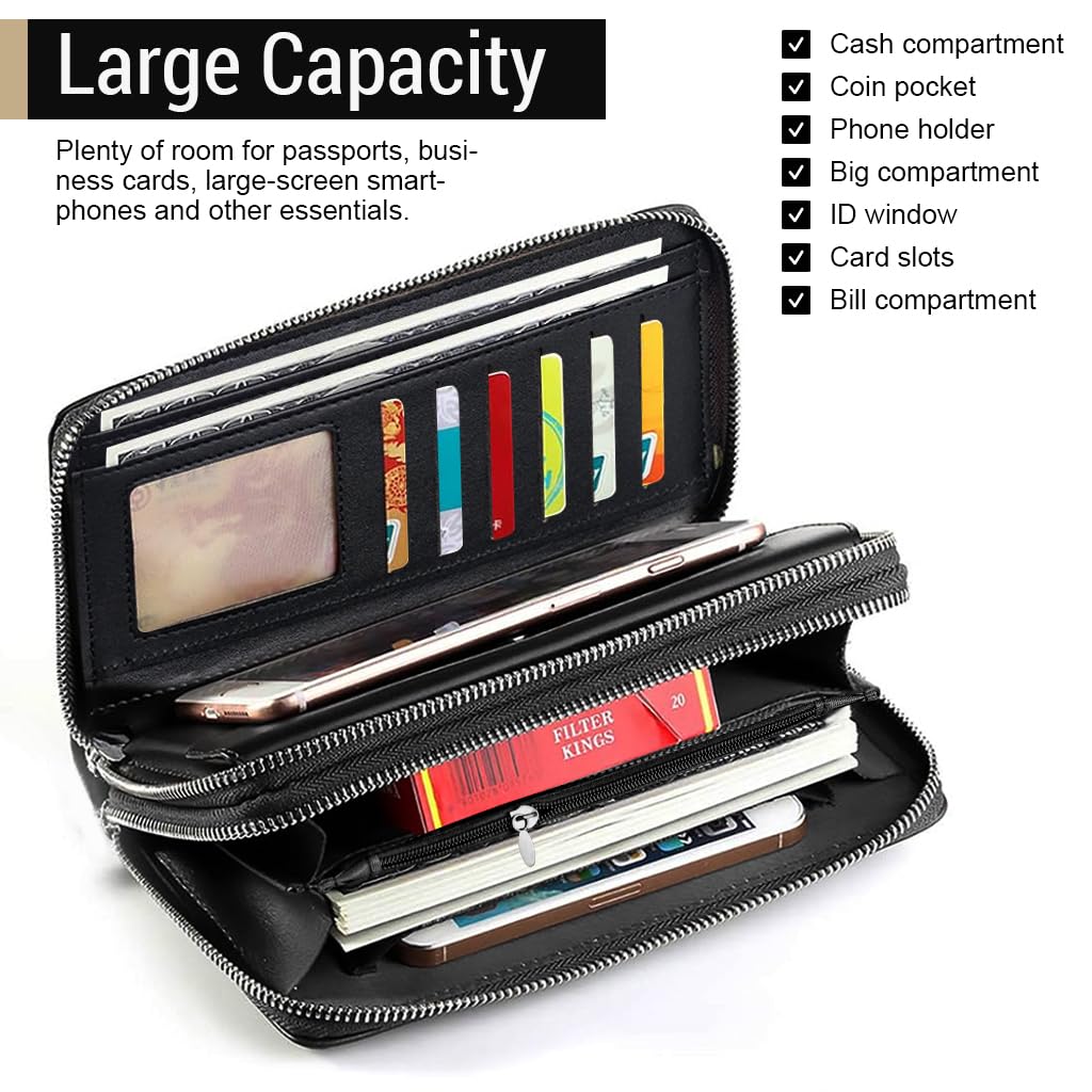 GUSTAVE Wallet for Men with Double Layer Design and Hand Grip 8.2x4.7 in Black | Gift Choice