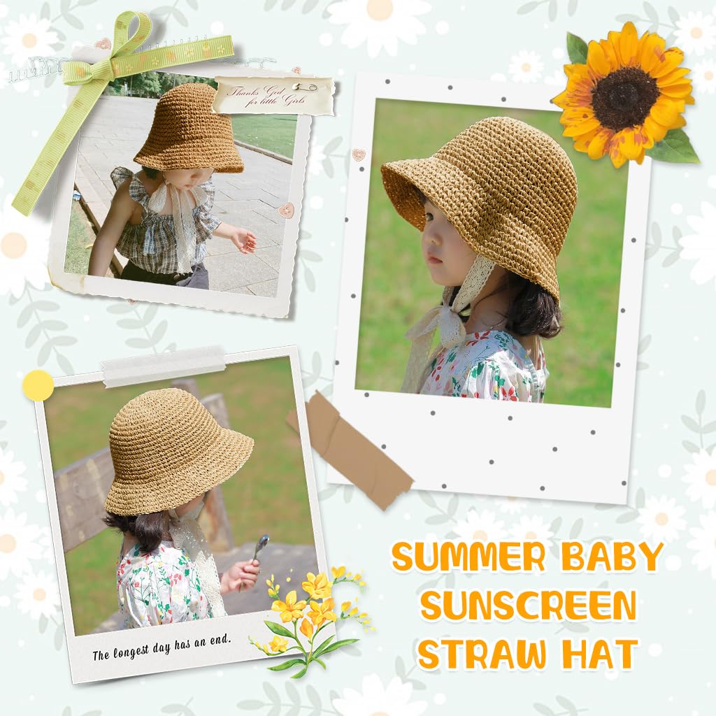SNOWIE SOFT Baby Straw Hat for Summer with UPF 50+ and Lace Chin Strap | Round Bronze