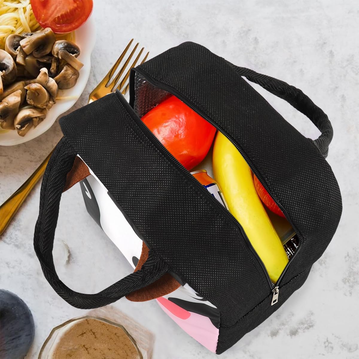 HASTHIP Lunch Bag for School and Picnic with Insulated Liner 21x12x18cm | Cartoon Fabric Design