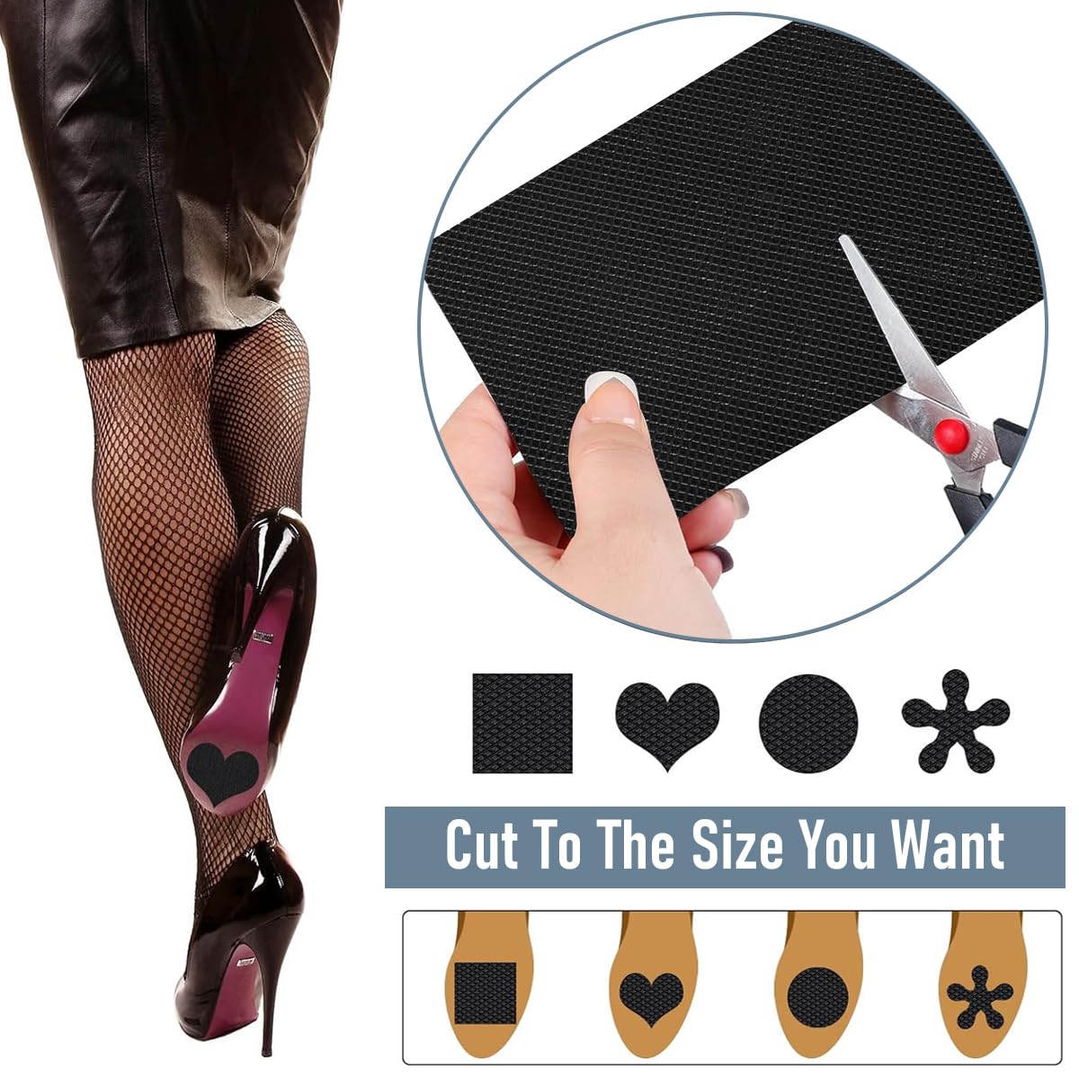 Venzina Sole Cover Protectors for Shoe Repair with Anti-Slip Textured Surface 8Pcs 1mm Rubber | Cuttable Patches for Heels and Leather Shoes