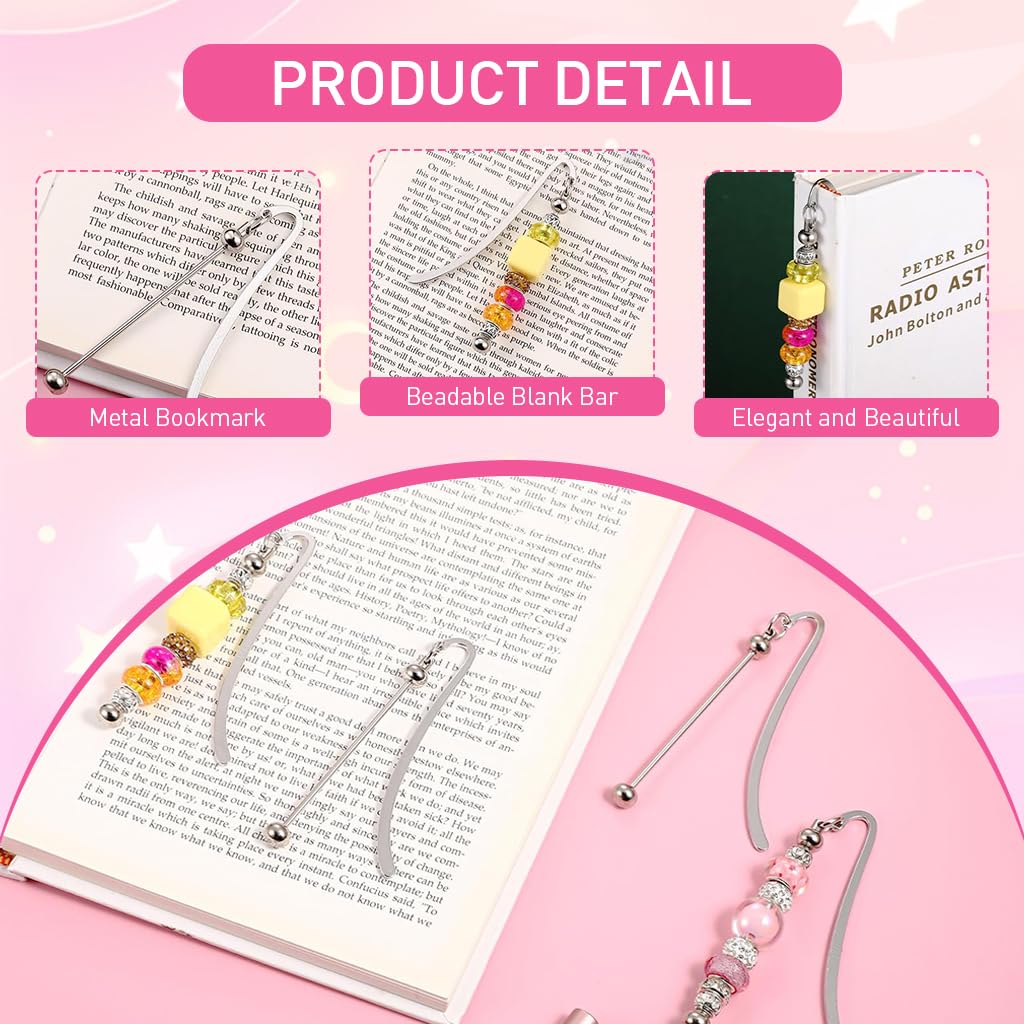 HASTHIP Beaded Bookmark Bars for DIY Craft Making featuring Openable Ring 4Pcs 3in Silver