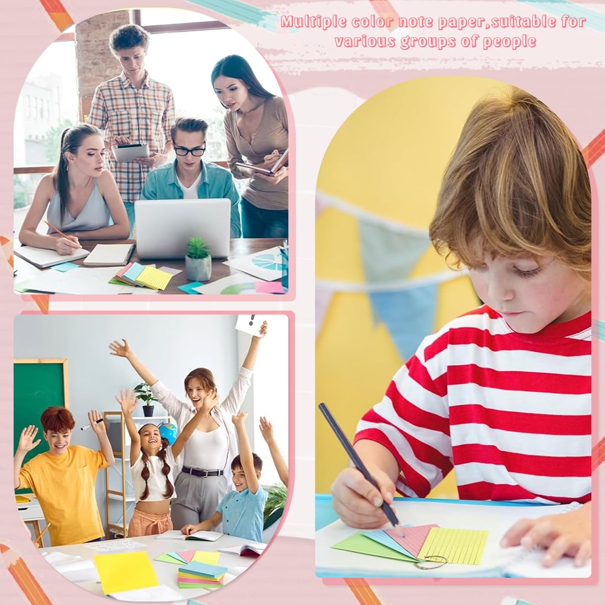 Climberty Flash Cards for Study and Notes with Binder Rings 200 Sheets 3x5 in 4 Colors